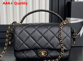 Chanel Flap Bag with Top Handle Black Lambskin Gold Metal AS5317 Replica