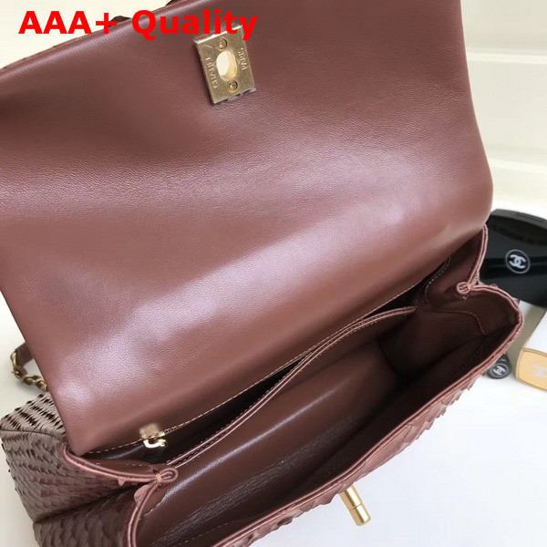Chanel Flap Bag with Top Handle Brown Python Gold Tone Metal Replica