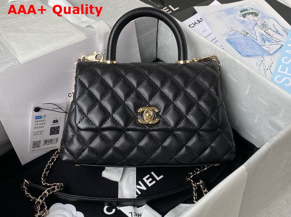 Chanel Flap Bag with Top Handle Grained Calfskin Black Replica