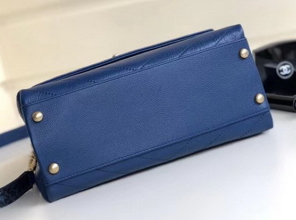 Chanel Flap Bag with Top Handle Grained Calfskin Elaphe and Gold Tone Metal Blue
