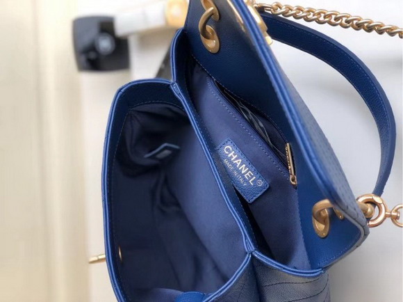 Chanel Flap Bag with Top Handle Grained Calfskin Elaphe and Gold Tone Metal Blue