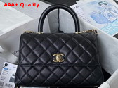 Chanel Flap Bag with Top Handle Grained Calfskin Gold Tone Metal Black A92990 Replica