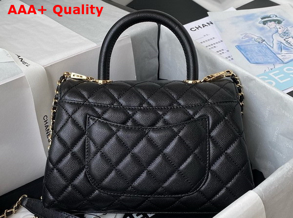 Chanel Flap Bag with Top Handle Grained Calfskin Gold Tone Metal Black A92990 Replica