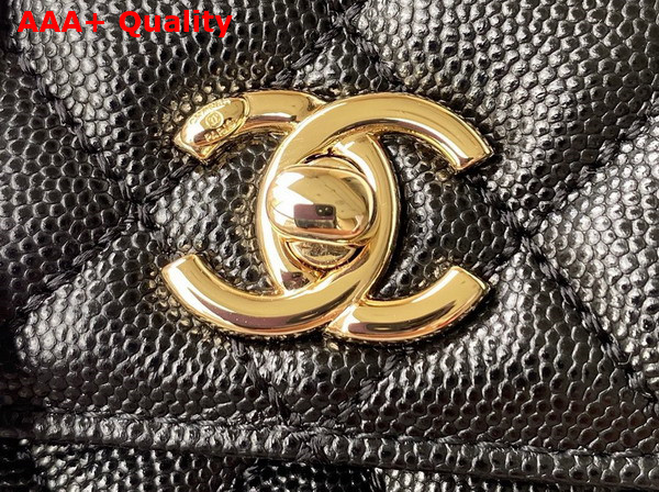 Chanel Flap Bag with Top Handle Grained Calfskin Gold Tone Metal Black A92990 Replica