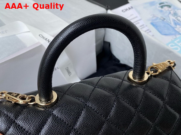 Chanel Flap Bag with Top Handle Grained Calfskin Gold Tone Metal Black A92990 Replica