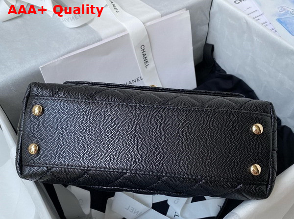Chanel Flap Bag with Top Handle Grained Calfskin Gold Tone Metal Black A92990 Replica