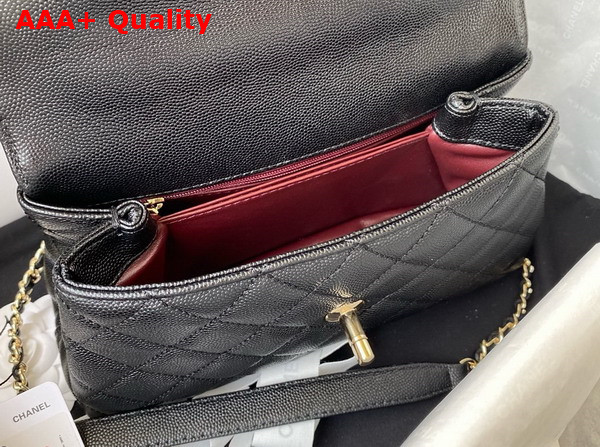 Chanel Flap Bag with Top Handle Grained Calfskin Gold Tone Metal Black A92990 Replica