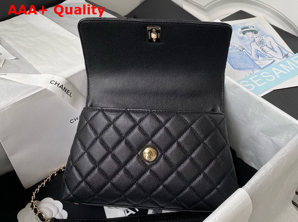 Chanel Flap Bag with Top Handle Grained Calfskin Gold Tone Metal Black A92990 Replica