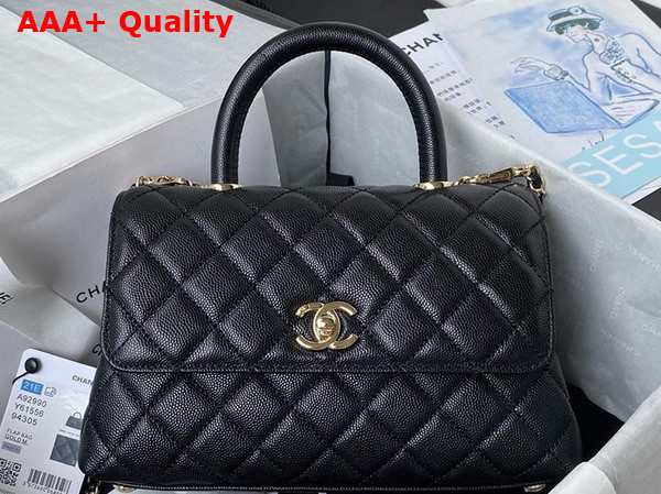Chanel Flap Bag with Top Handle Grained Calfskin Gold Tone Metal Black A92990 Replica