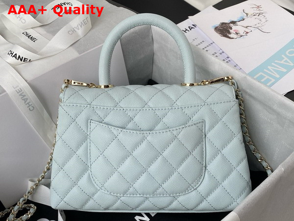 Chanel Flap Bag with Top Handle Light Blue Grained Calfskin Gold Tone Metal A92990 Replica