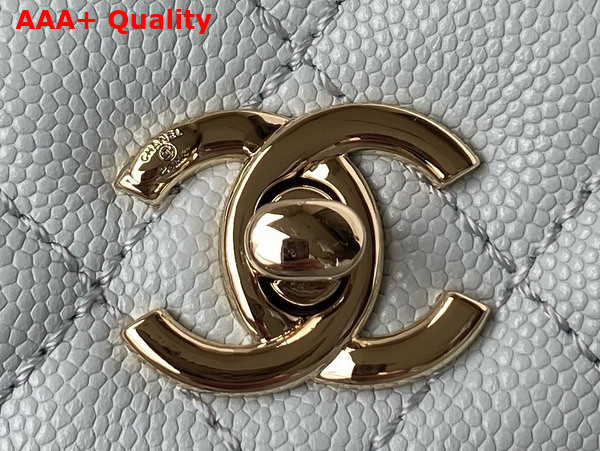 Chanel Flap Bag with Top Handle Light Blue Grained Calfskin Gold Tone Metal A92990 Replica