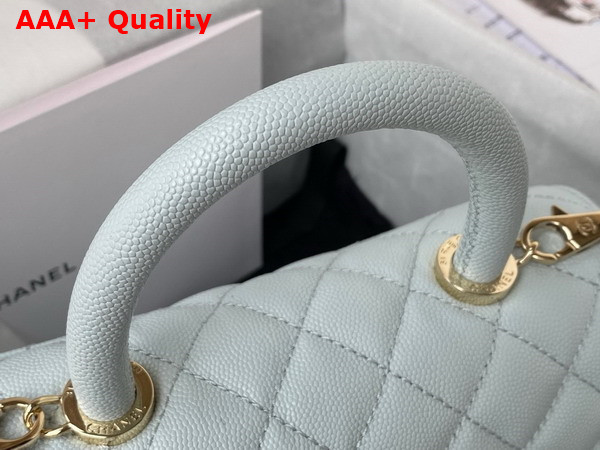 Chanel Flap Bag with Top Handle Light Blue Grained Calfskin Gold Tone Metal A92990 Replica