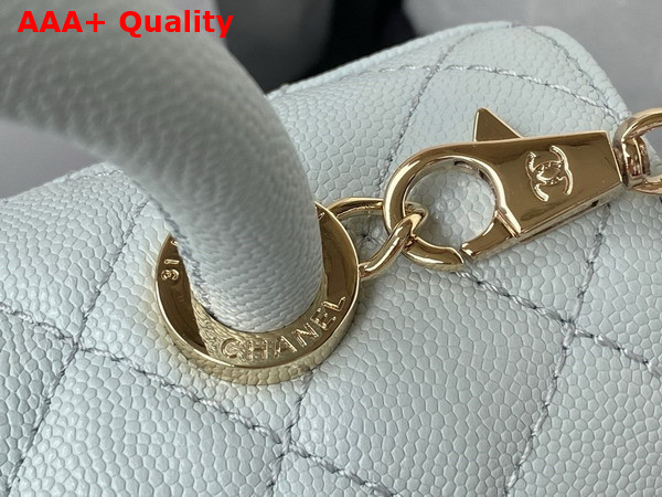 Chanel Flap Bag with Top Handle Light Blue Grained Calfskin Gold Tone Metal A92990 Replica