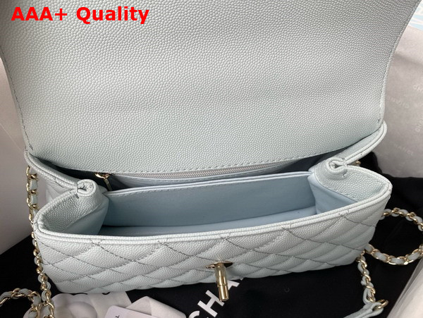 Chanel Flap Bag with Top Handle Light Blue Grained Calfskin Gold Tone Metal A92990 Replica