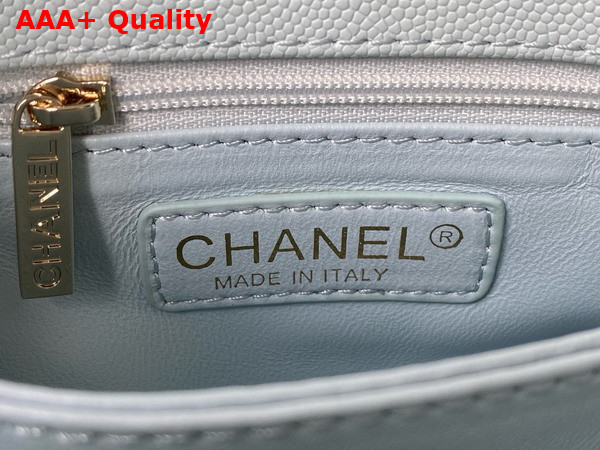Chanel Flap Bag with Top Handle Light Blue Grained Calfskin Gold Tone Metal A92990 Replica