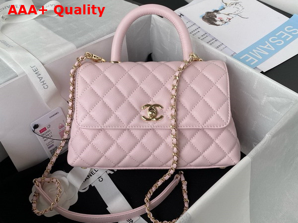 Chanel Flap Bag with Top Handle Light Pink Grained Calfskin Gold Tone Metal A92990 Replica