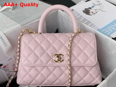 Chanel Flap Bag with Top Handle Light Pink Grained Calfskin Gold Tone Metal A92990 Replica