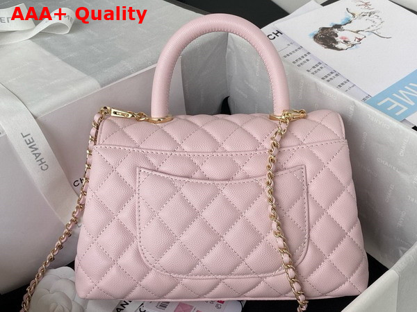 Chanel Flap Bag with Top Handle Light Pink Grained Calfskin Gold Tone Metal A92990 Replica
