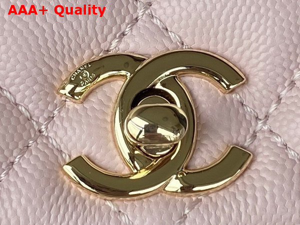 Chanel Flap Bag with Top Handle Light Pink Grained Calfskin Gold Tone Metal A92990 Replica