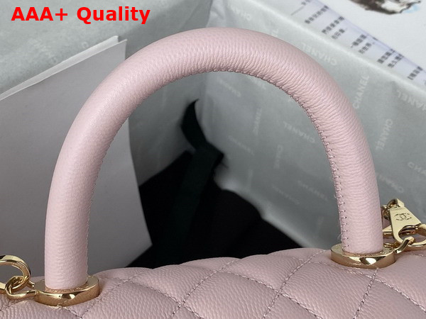 Chanel Flap Bag with Top Handle Light Pink Grained Calfskin Gold Tone Metal A92990 Replica