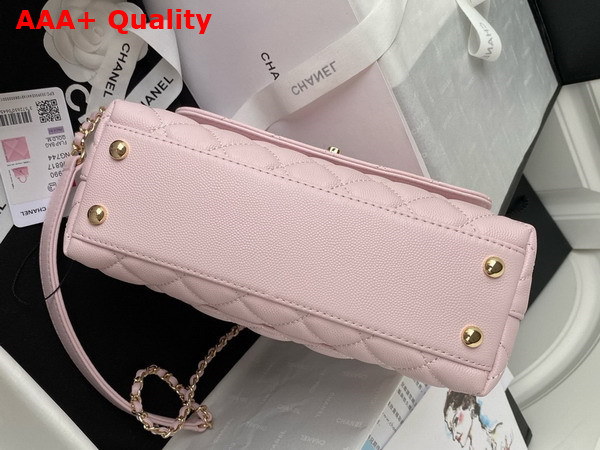 Chanel Flap Bag with Top Handle Light Pink Grained Calfskin Gold Tone Metal A92990 Replica