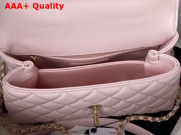 Chanel Flap Bag with Top Handle Light Pink Grained Calfskin Gold Tone Metal A92990 Replica