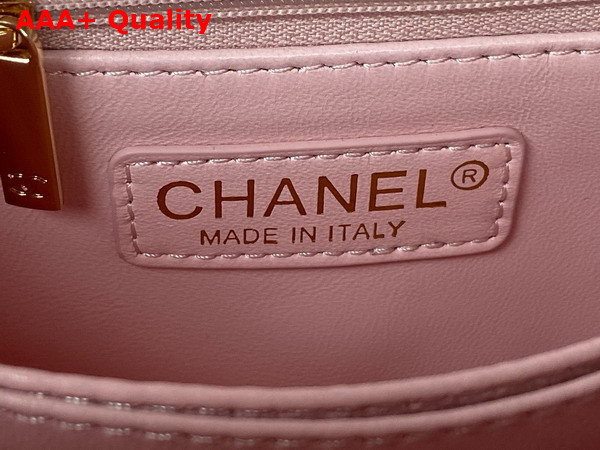Chanel Flap Bag with Top Handle Light Pink Grained Calfskin Gold Tone Metal A92990 Replica