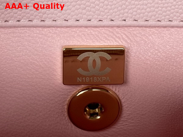 Chanel Flap Bag with Top Handle Light Pink Grained Calfskin Gold Tone Metal A92990 Replica