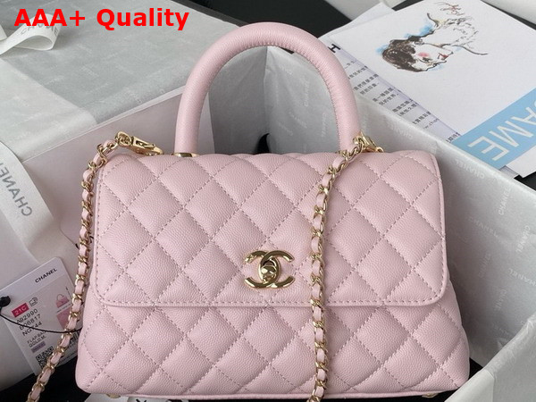 Chanel Flap Bag with Top Handle Light Pink Grained Calfskin Gold Tone Metal A92990 Replica