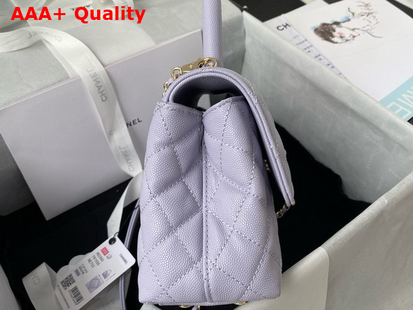 Chanel Flap Bag with Top Handle Light Purple Grained Calfskin Gold Tone Metal A92990 Replica