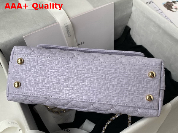 Chanel Flap Bag with Top Handle Light Purple Grained Calfskin Gold Tone Metal A92990 Replica