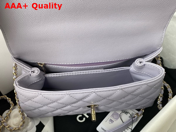 Chanel Flap Bag with Top Handle Light Purple Grained Calfskin Gold Tone Metal A92990 Replica