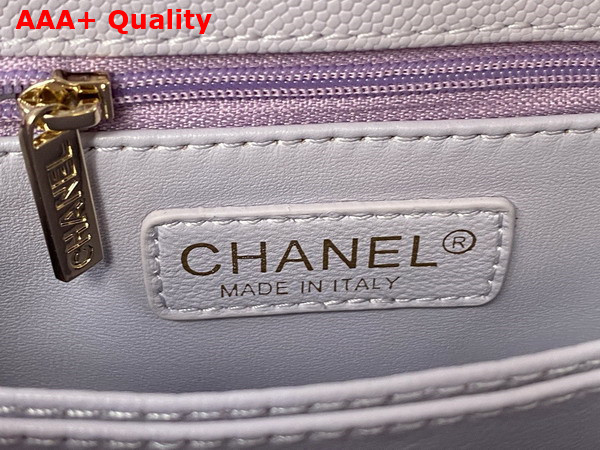 Chanel Flap Bag with Top Handle Light Purple Grained Calfskin Gold Tone Metal A92990 Replica
