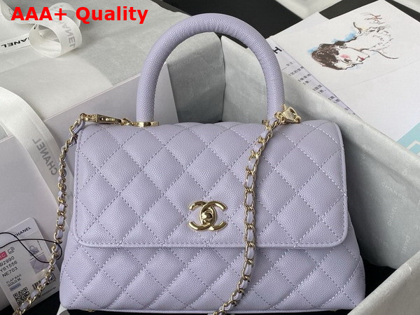 Chanel Flap Bag with Top Handle Light Purple Grained Calfskin Gold Tone Metal A92990 Replica