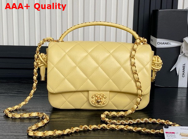Chanel Flap Bag with Top Handle Light Yellow Lambskin Gold Metal AS5317 Replica