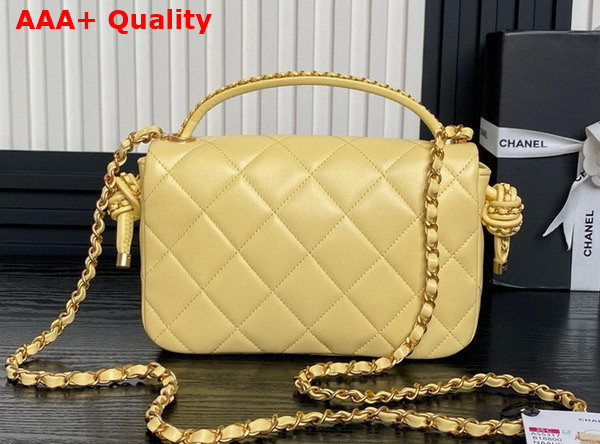 Chanel Flap Bag with Top Handle Light Yellow Lambskin Gold Metal AS5317 Replica