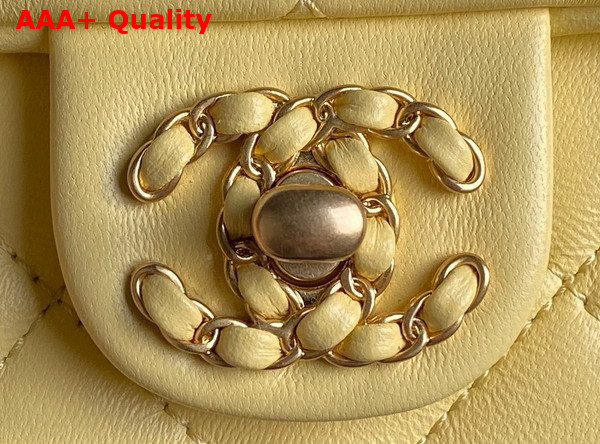 Chanel Flap Bag with Top Handle Light Yellow Lambskin Gold Metal AS5317 Replica