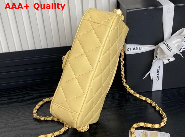 Chanel Flap Bag with Top Handle Light Yellow Lambskin Gold Metal AS5317 Replica