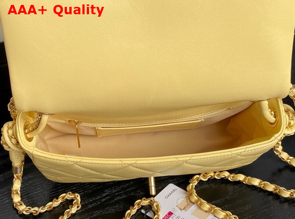 Chanel Flap Bag with Top Handle Light Yellow Lambskin Gold Metal AS5317 Replica