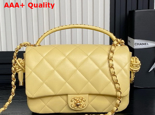 Chanel Flap Bag with Top Handle Light Yellow Lambskin Gold Metal AS5317 Replica