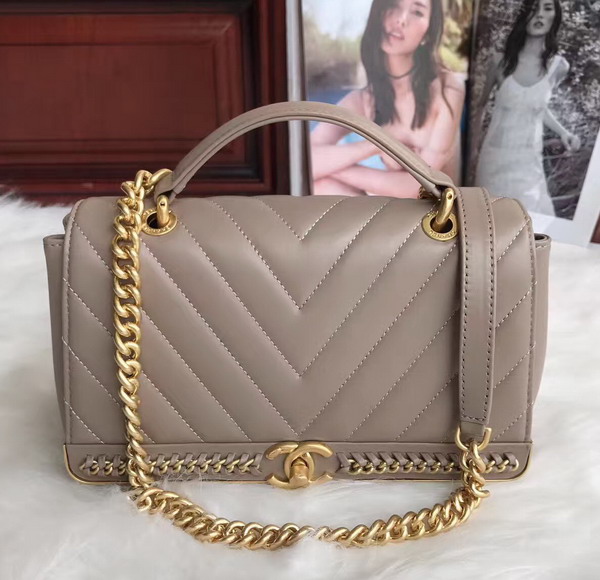 Chanel Flap Bag with Top Handle Nude Lambskin Gold Tone Metal For Sale