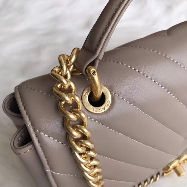 Chanel Flap Bag with Top Handle Nude Lambskin Gold Tone Metal For Sale