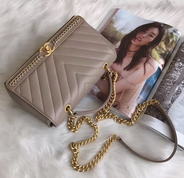 Chanel Flap Bag with Top Handle Nude Lambskin Gold Tone Metal For Sale