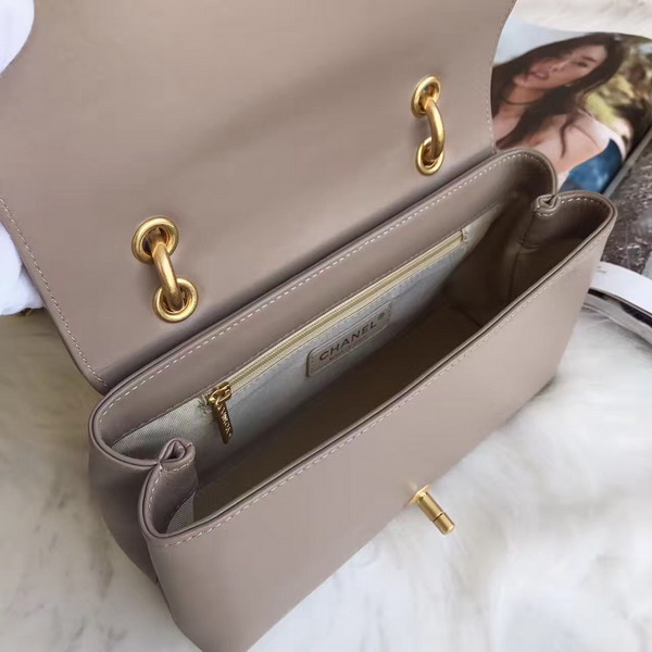 Chanel Flap Bag with Top Handle Nude Lambskin Gold Tone Metal For Sale