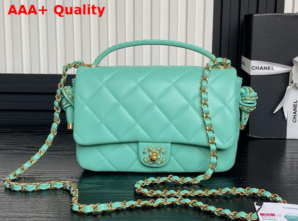Chanel Flap Bag with Top Handle Turquoise Lambskin Gold Metal AS5317 Replica