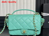 Chanel Flap Bag with Top Handle Turquoise Lambskin Gold Metal AS5317 Replica