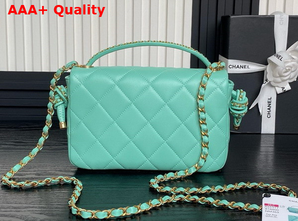 Chanel Flap Bag with Top Handle Turquoise Lambskin Gold Metal AS5317 Replica