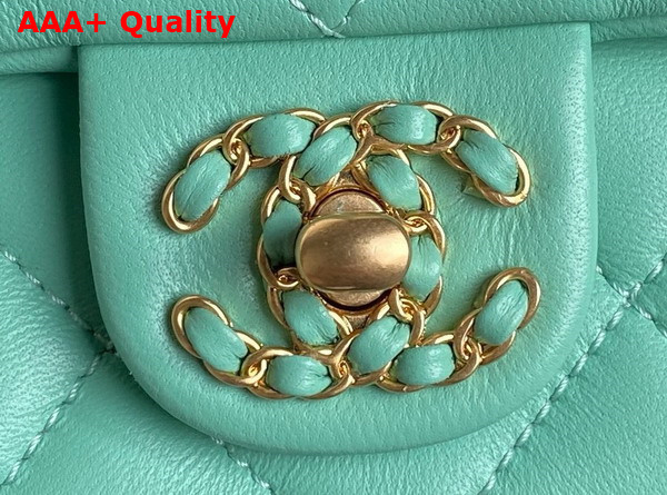 Chanel Flap Bag with Top Handle Turquoise Lambskin Gold Metal AS5317 Replica