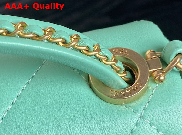 Chanel Flap Bag with Top Handle Turquoise Lambskin Gold Metal AS5317 Replica