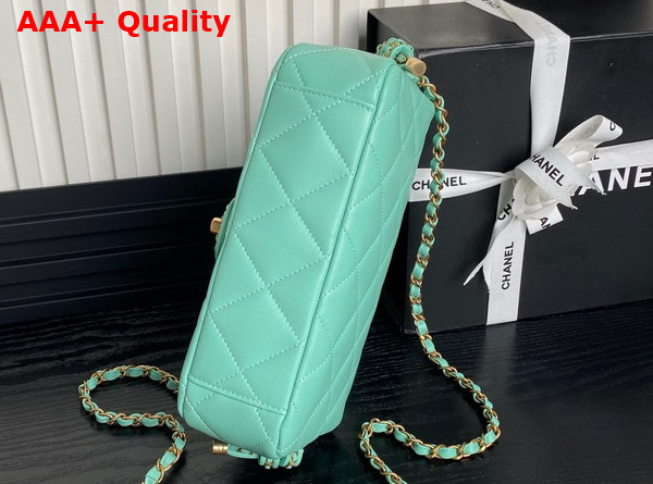 Chanel Flap Bag with Top Handle Turquoise Lambskin Gold Metal AS5317 Replica
